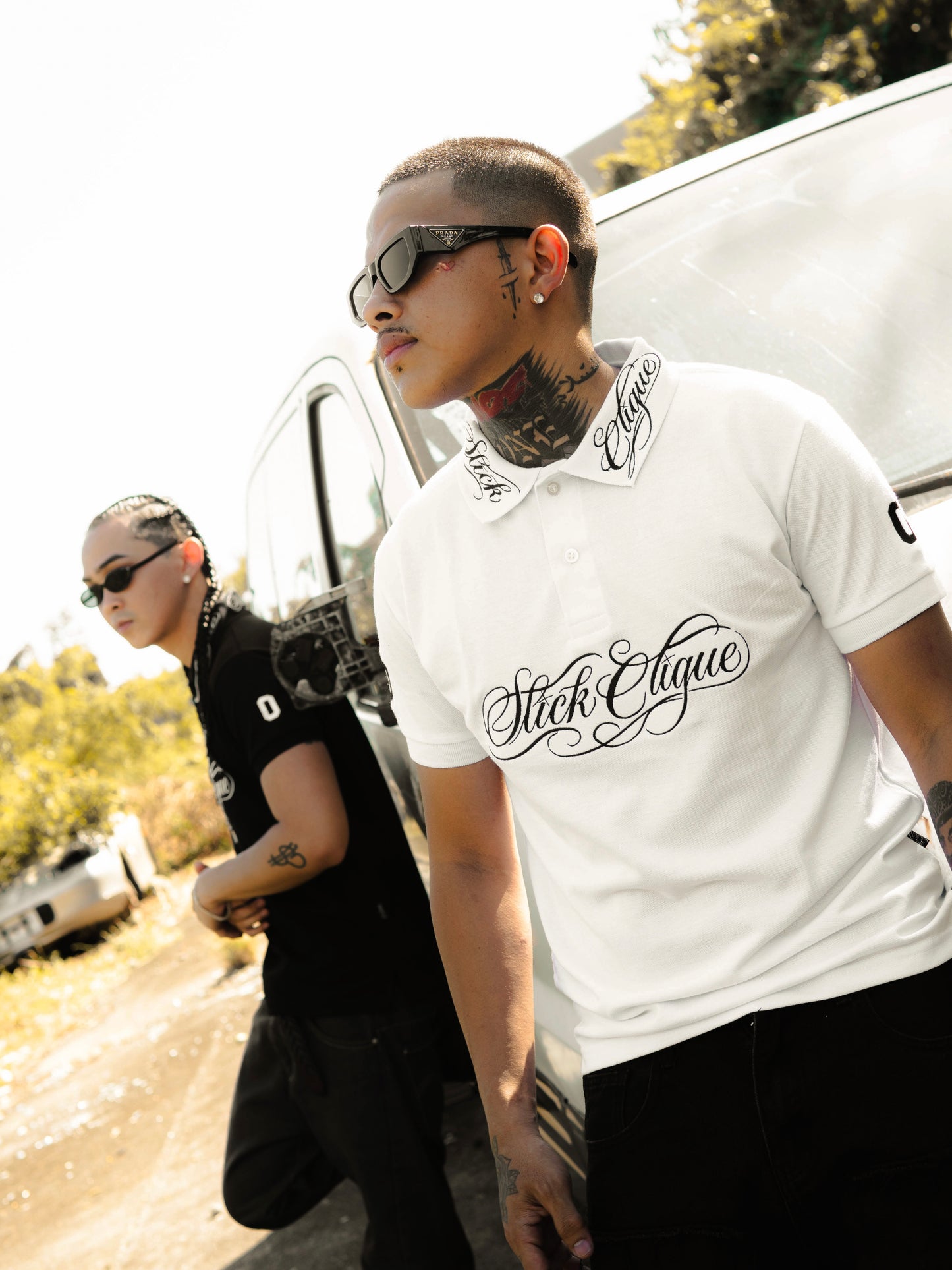 SLICK CLIQUE GHETTO SCRIPT WHITE POLO SHIRT