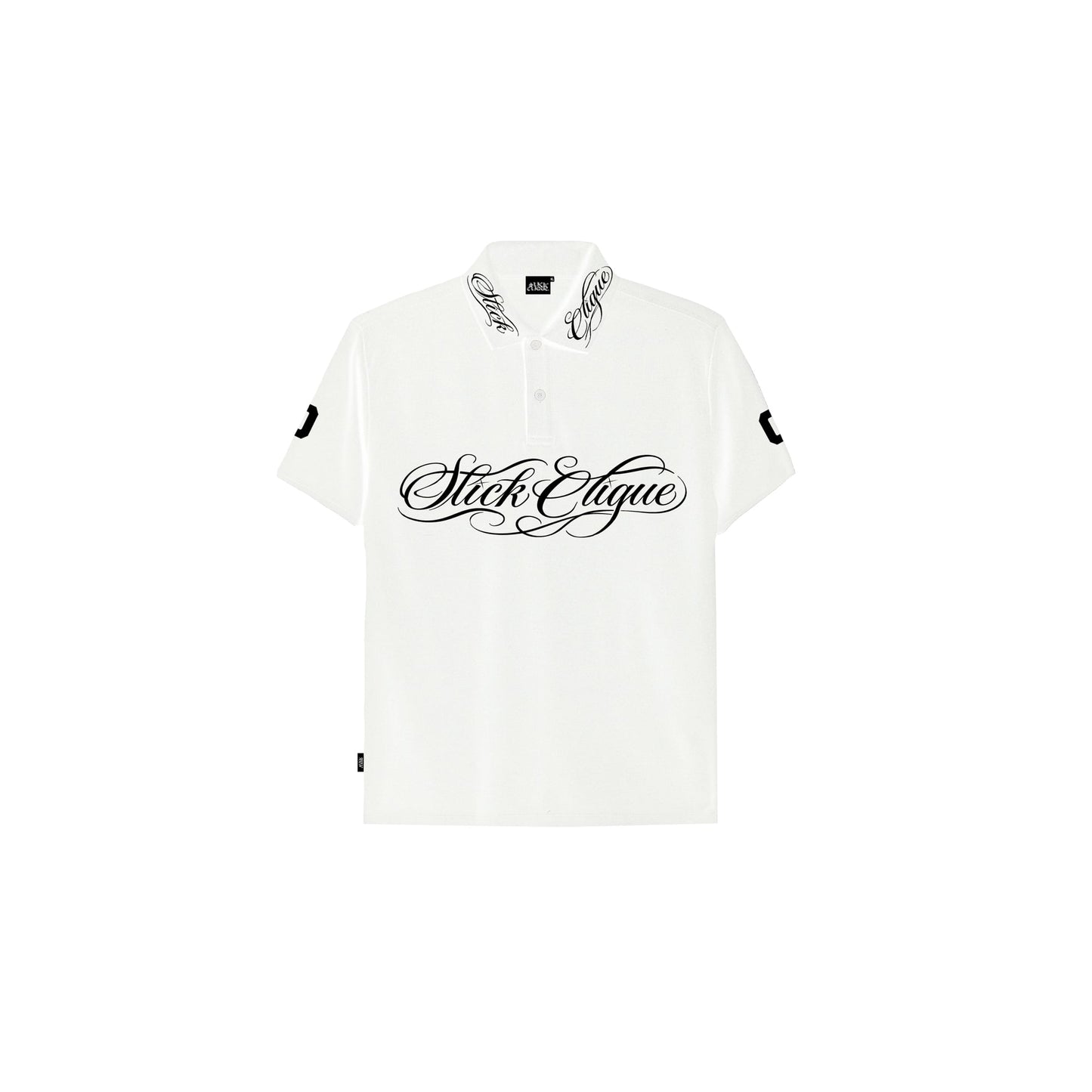 SLICK CLIQUE GHETTO SCRIPT WHITE POLO SHIRT