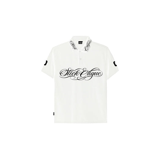 SLICK CLIQUE GHETTO SCRIPT WHITE POLO SHIRT