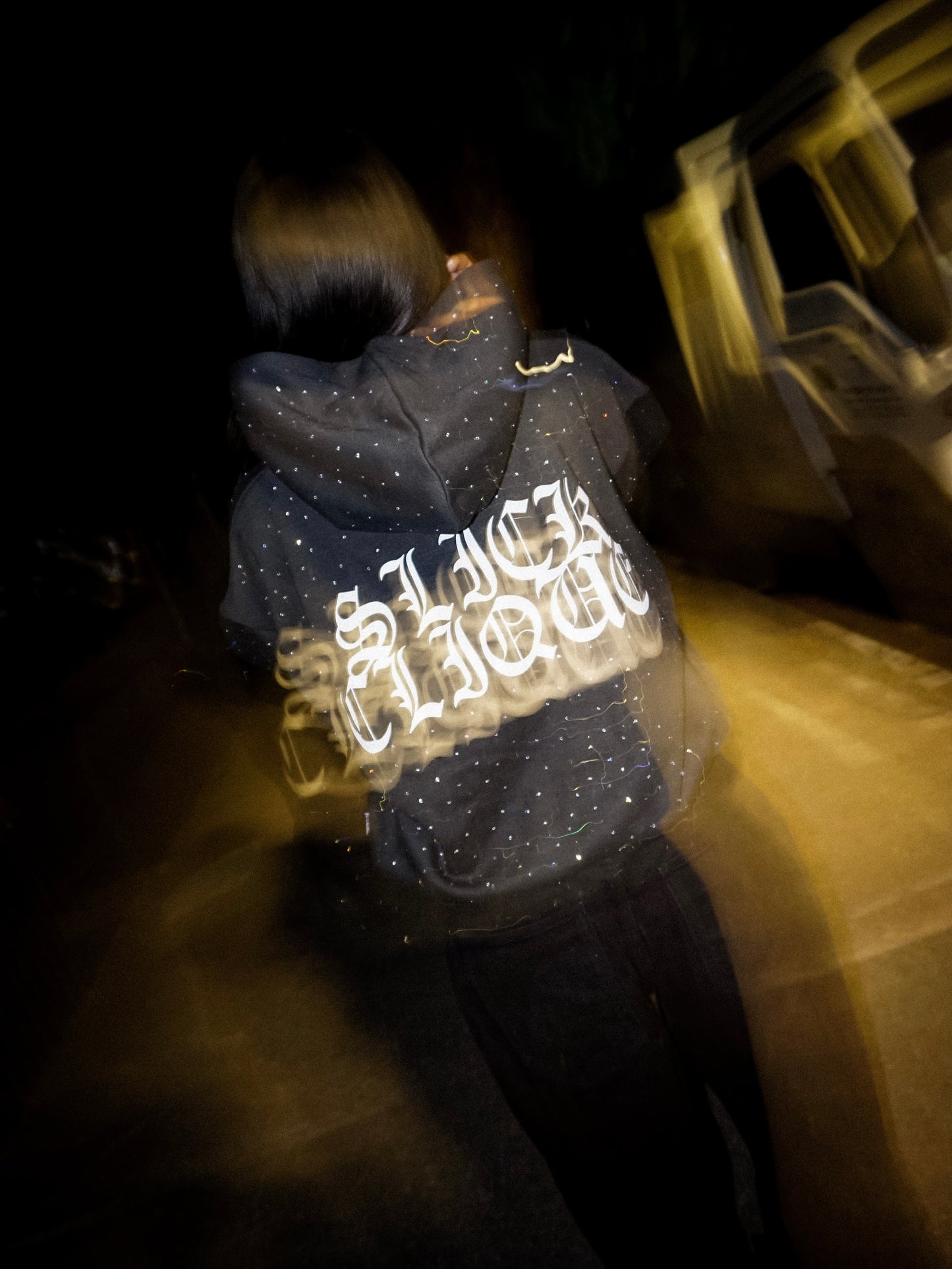 SLICK CLIQUE RHINESTONE BLACK HOODIE ALL OVER