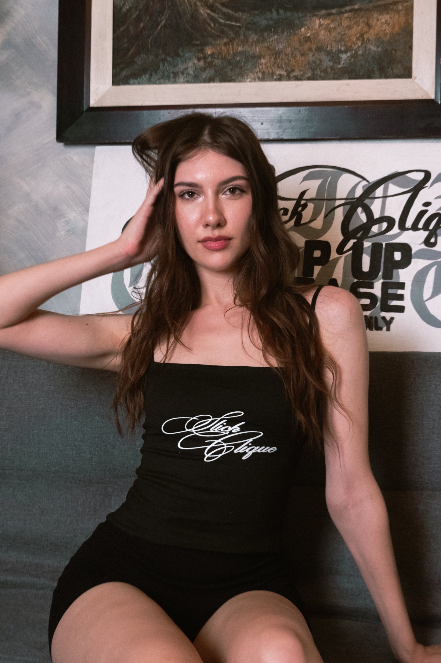 STRAPPY WOMENS TOP BLACK (SLICK CLIQUE)