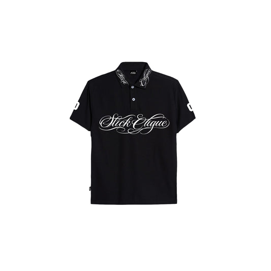 SLICK CLIQUE GHETTO SCRIPT BLACK POLO SHIRT
