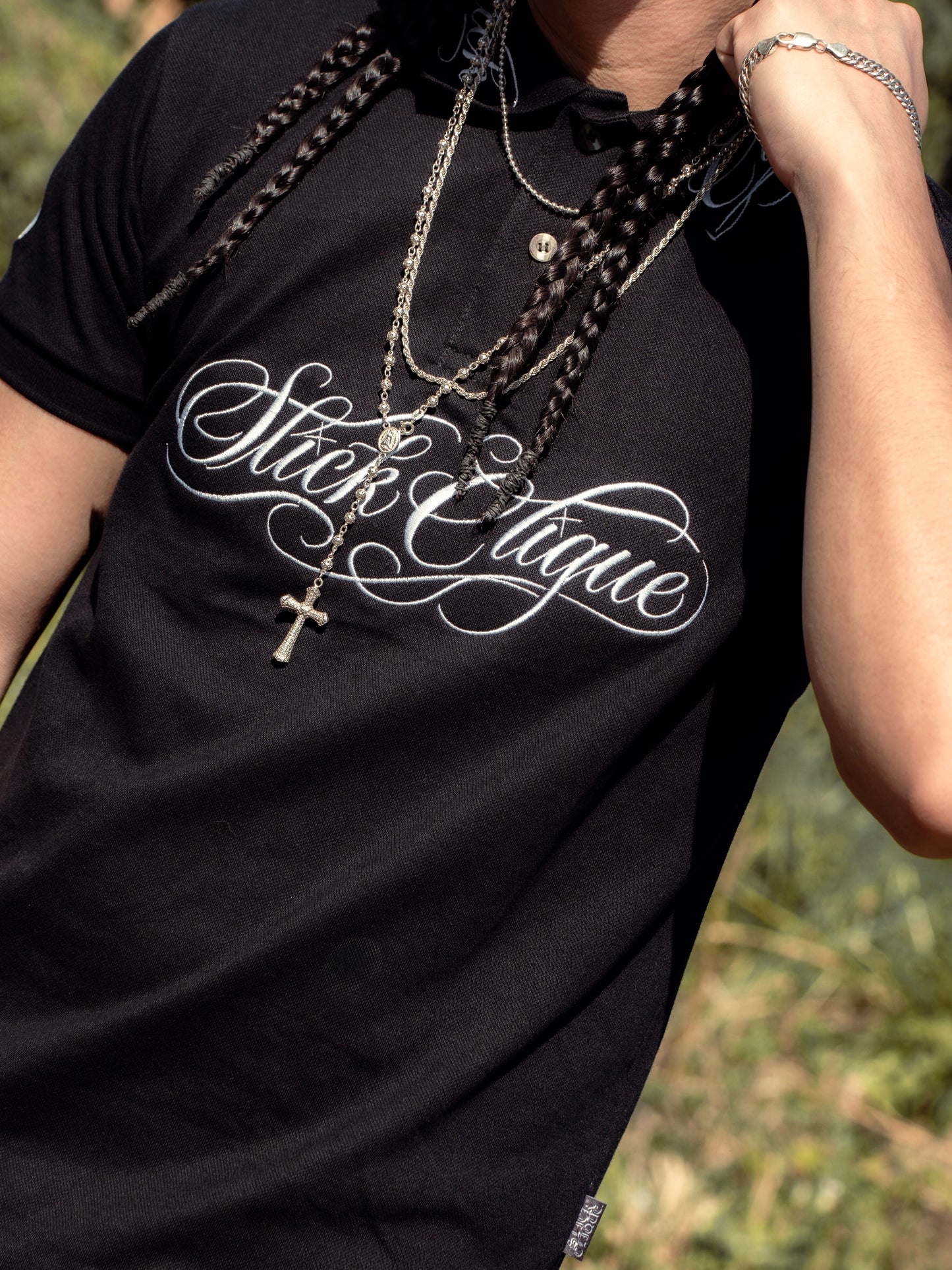 SLICK CLIQUE GHETTO SCRIPT BLACK POLO SHIRT
