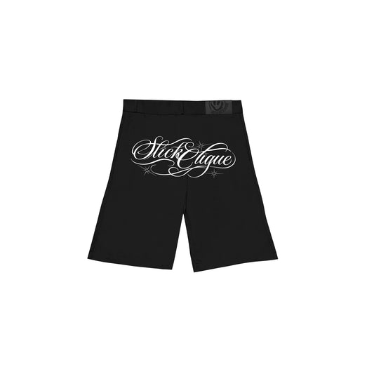 SLICK CLIQUE GHETTO SCRIPT BLACK SHORTS