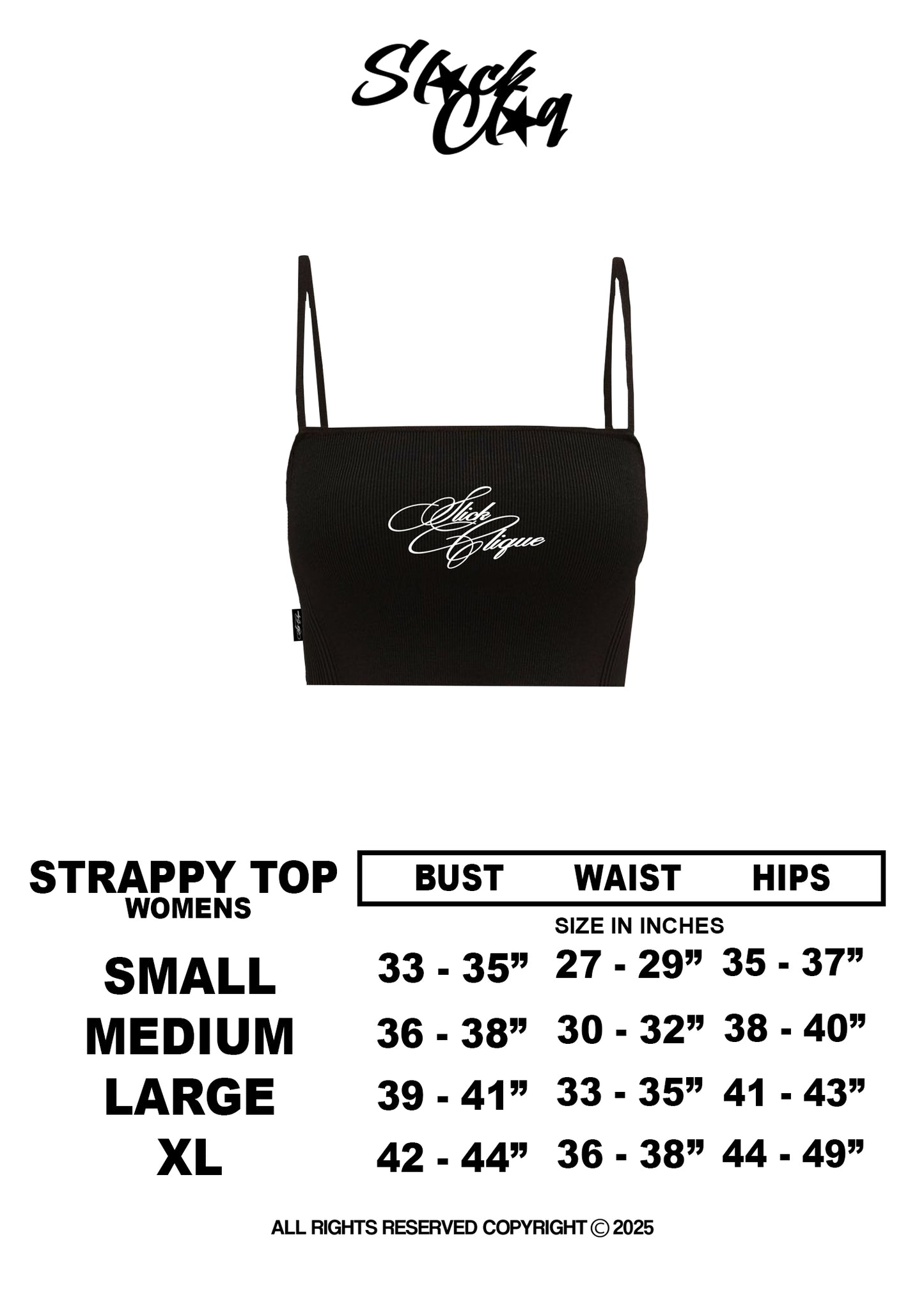 STRAPPY WOMENS TOP BLACK (SLICK CLIQUE)