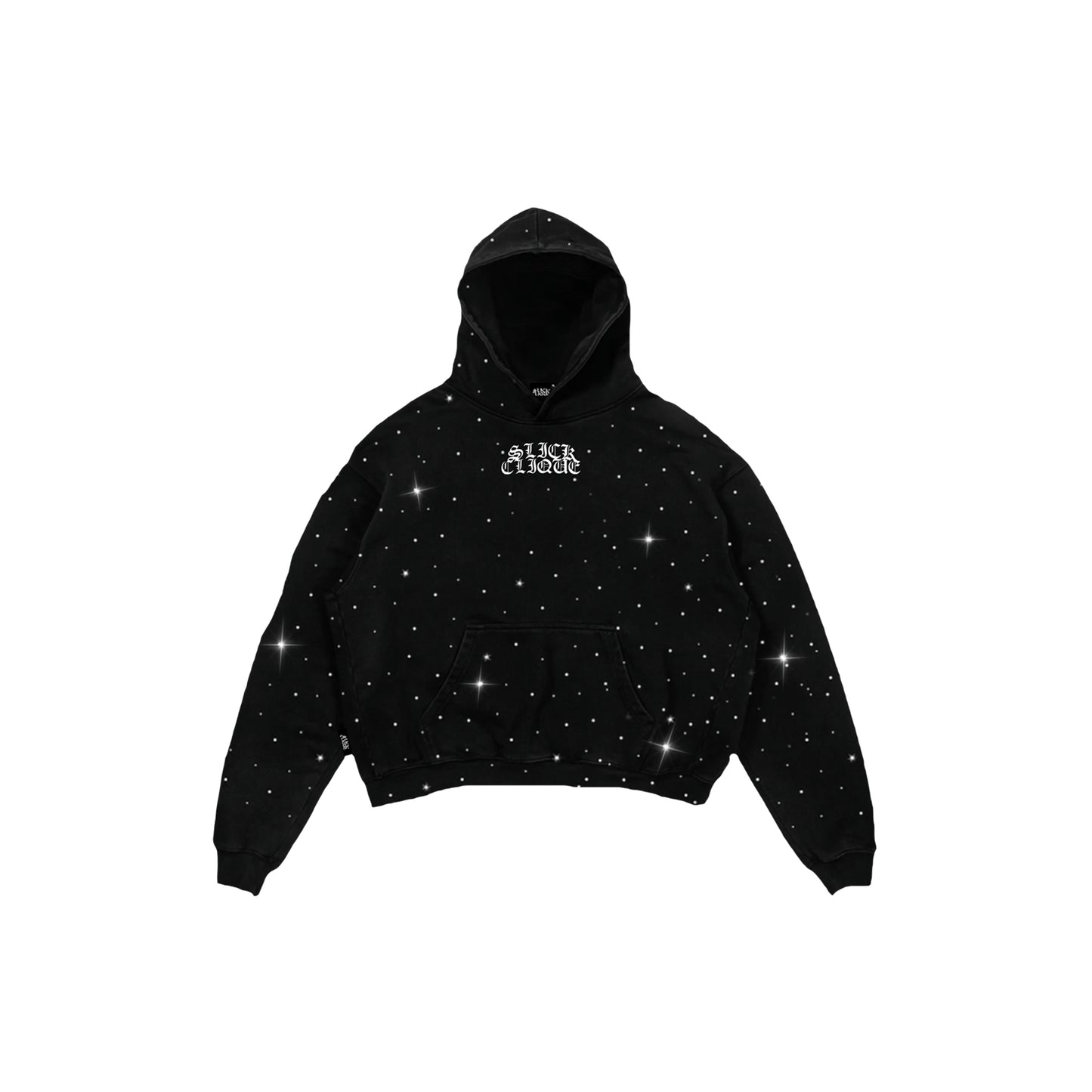 SLICK CLIQUE RHINESTONE BLACK HOODIE ALL OVER