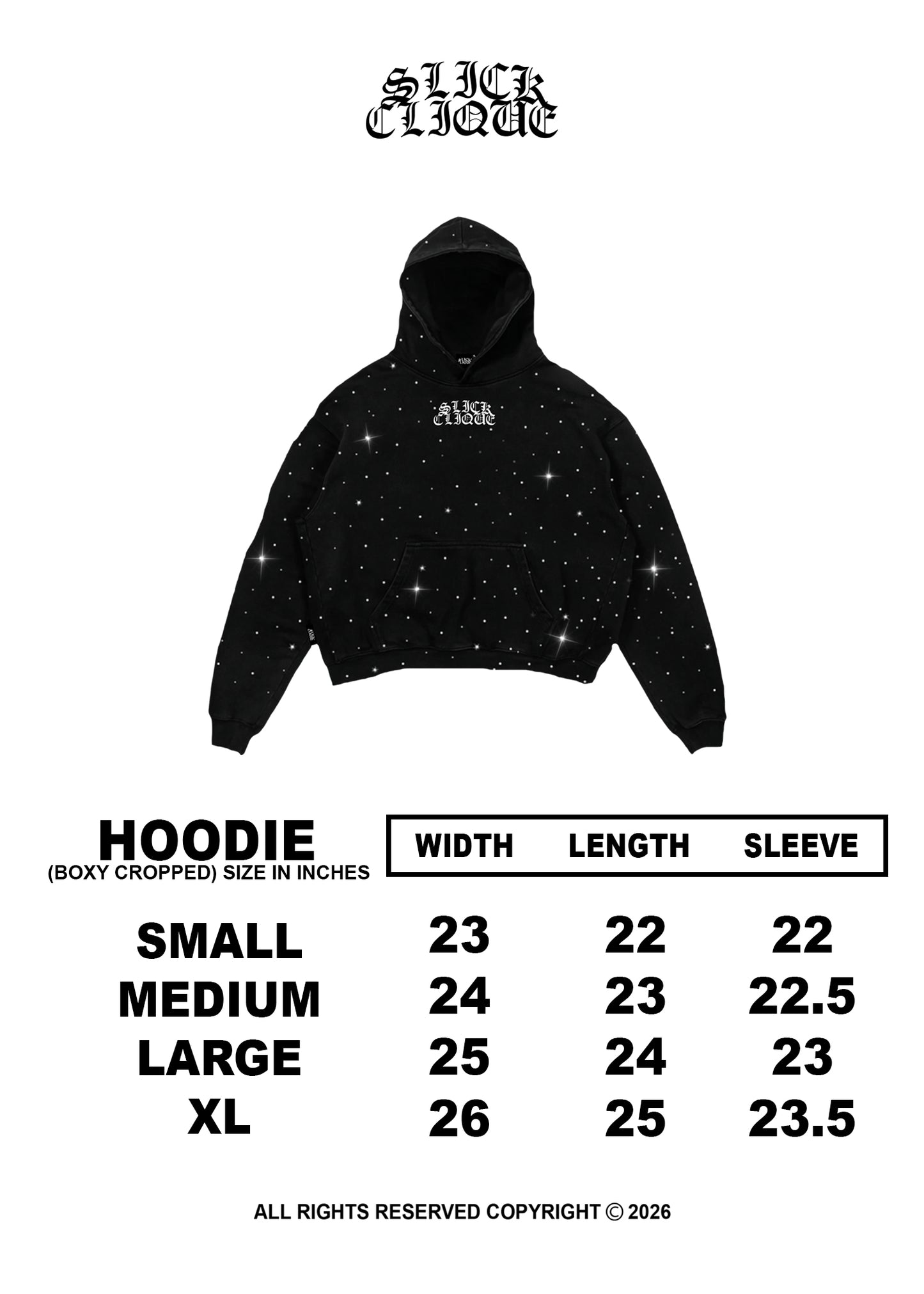 SLICK CLIQUE RHINESTONE BLACK HOODIE ALL OVER